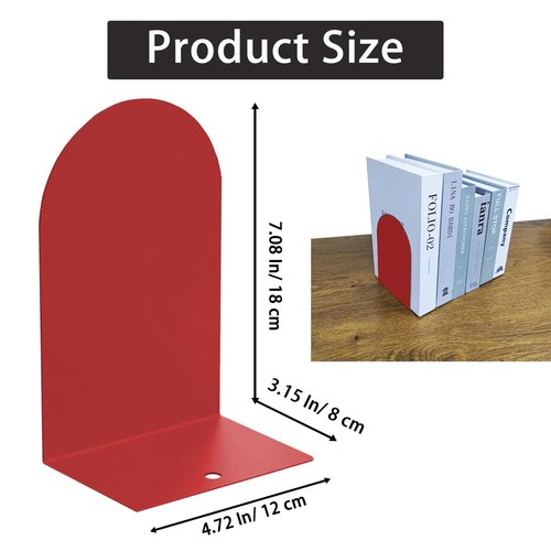 MerryNine Metal Book Ends, 4 Pack Red Bookends for Shelves, Book Holder for Heavy Books, Book End for Kids Books, Decoration Bookend for Home Office