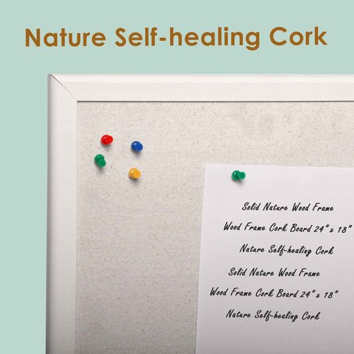 INNOVART Cork Bulletin Board with Push Pins, White Wood Frame, Notice Board for Home, Office, School