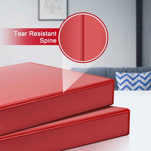 COMIX Sturdy 3 Ring Binder 2 inch with Clear View Cover, 2" Slant-D Ring View Binder Holds 500 Sheets of US Letter Size Paper, 6 Pack (Red)