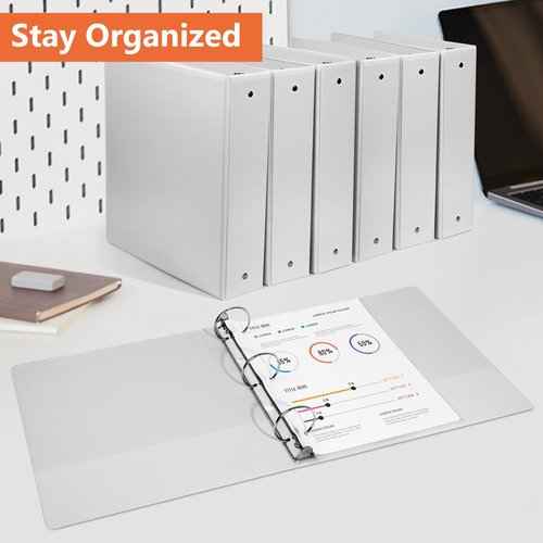 2-inch 3-Ring-Binders with Pockets, Durable 2'' View-Binder Fits US Letter Size 8.5'' x 11'' Paper - White Presentation Binders for Office/Home/Back to School Use, Pack of 6 (2-inch)
