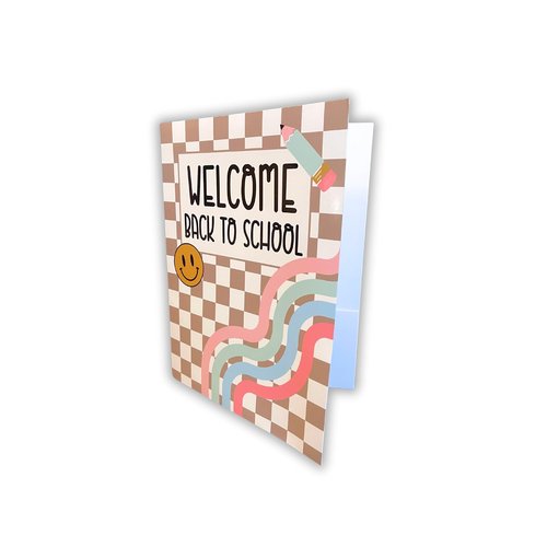Welcome Back to School Folders | 25 pk 9x12” Full Size | 2 Pocket First Day of School, Classroom Welcome Supplies, Trendy Checkered Boho, Motivational Classroom Supplies