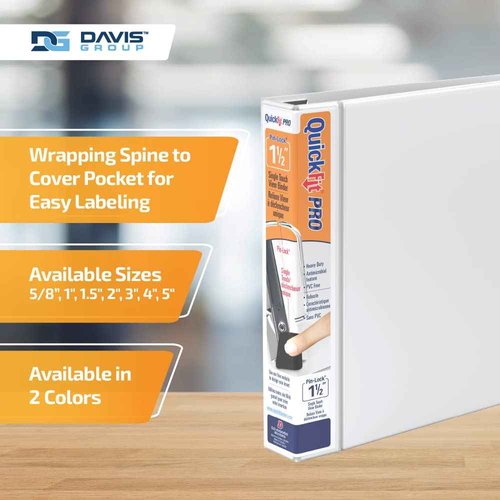 QuickFit PRO Heavy Duty Single Touch View Binder, D Ring, White, 6 Pack, 1.5 Inch