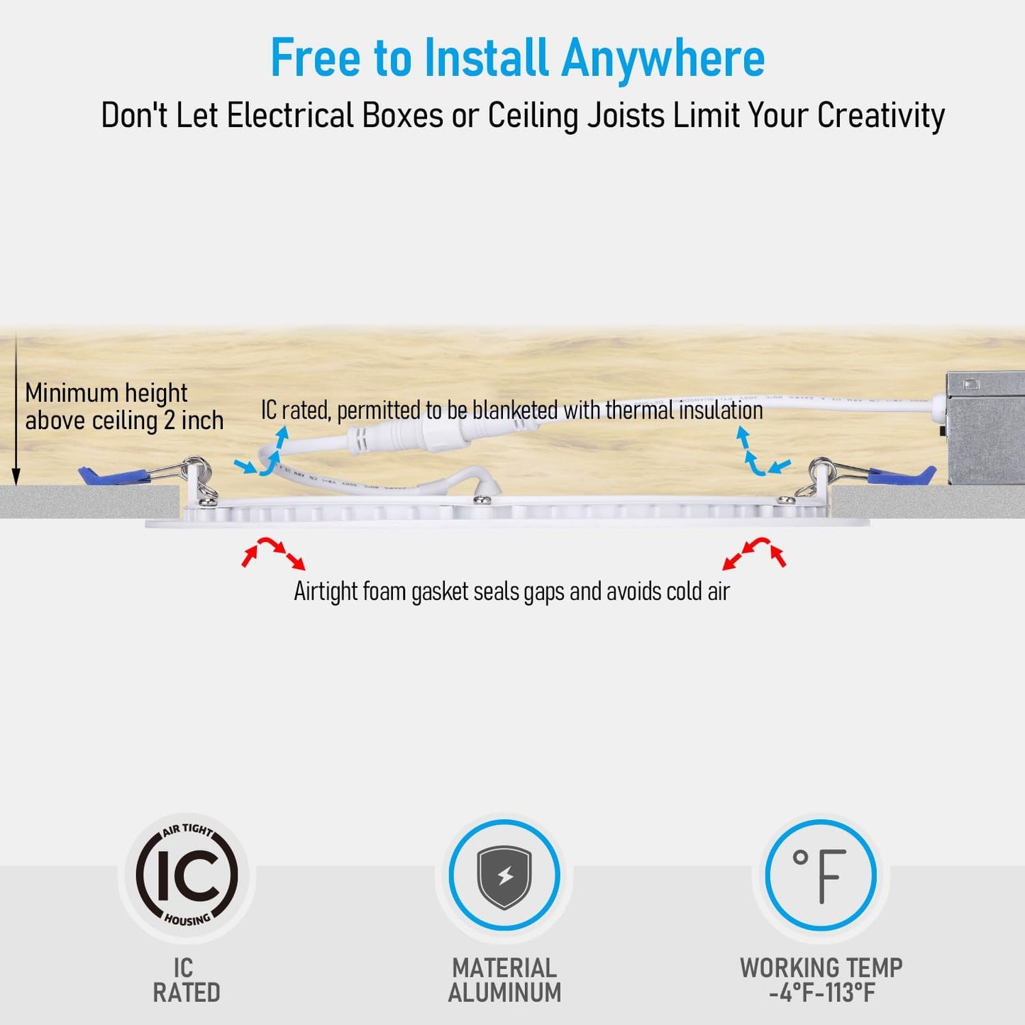 **TORCHSTAR 8-Inch Ultra-Thin LED Recessed Ceiling Light - 5CCT Selectable, Dimmable, Pack of 6**