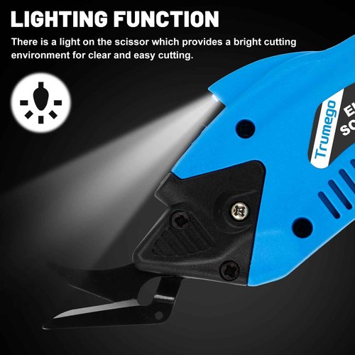 Trumego Electric Scissors Cordless Box Cutter Rechargeable & Pluggable, Power Sewing Scissor for Cutting Fabric, Cardboard, with 2 Blades (1 Battery)