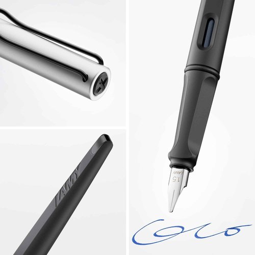 Lamy joy AL black calligraphy fountain pen set - fountain pen with 3 different nibs (1.1/1.5/1.9 mm) - calligraphy pen with ribbon nib & ergonomic grip - incl. 5 T 10 blue ink cartridges