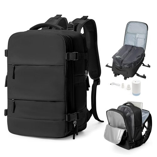 bergsalz Vacuum Backpack Travel With Pump,Mochila De Viaje Compresion Al Vacio,Personal Item Travel Backpack With Vacuum System,Large Carry On Vacpack Backpacks For Women Men,Black