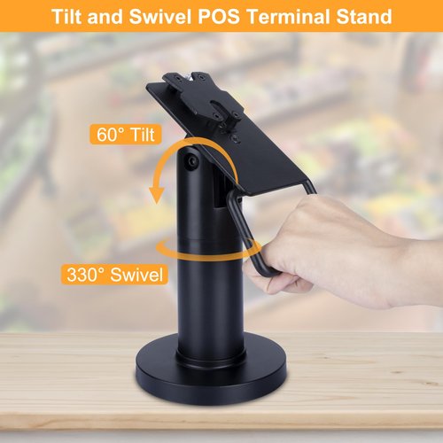 CRIZISTON POS Terminal Stand for Ingenico Lane/3000/3600/7000/8000, Point of Sale Square Card Reader Terminal Holder, Tilt & Swivel Metal POS Stand with Installation Tools, Screw-in & Adhesive, Black