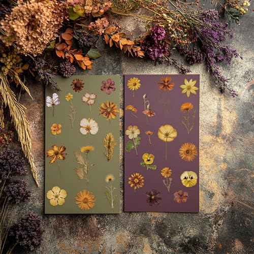 Pressed Flower Stickers(500 Pieces, 36 Sheets), Dried Flower Stickers Scrapbook for Junk Journal Supplies, Scrapbook, Planner, Bullet Journal Supplies