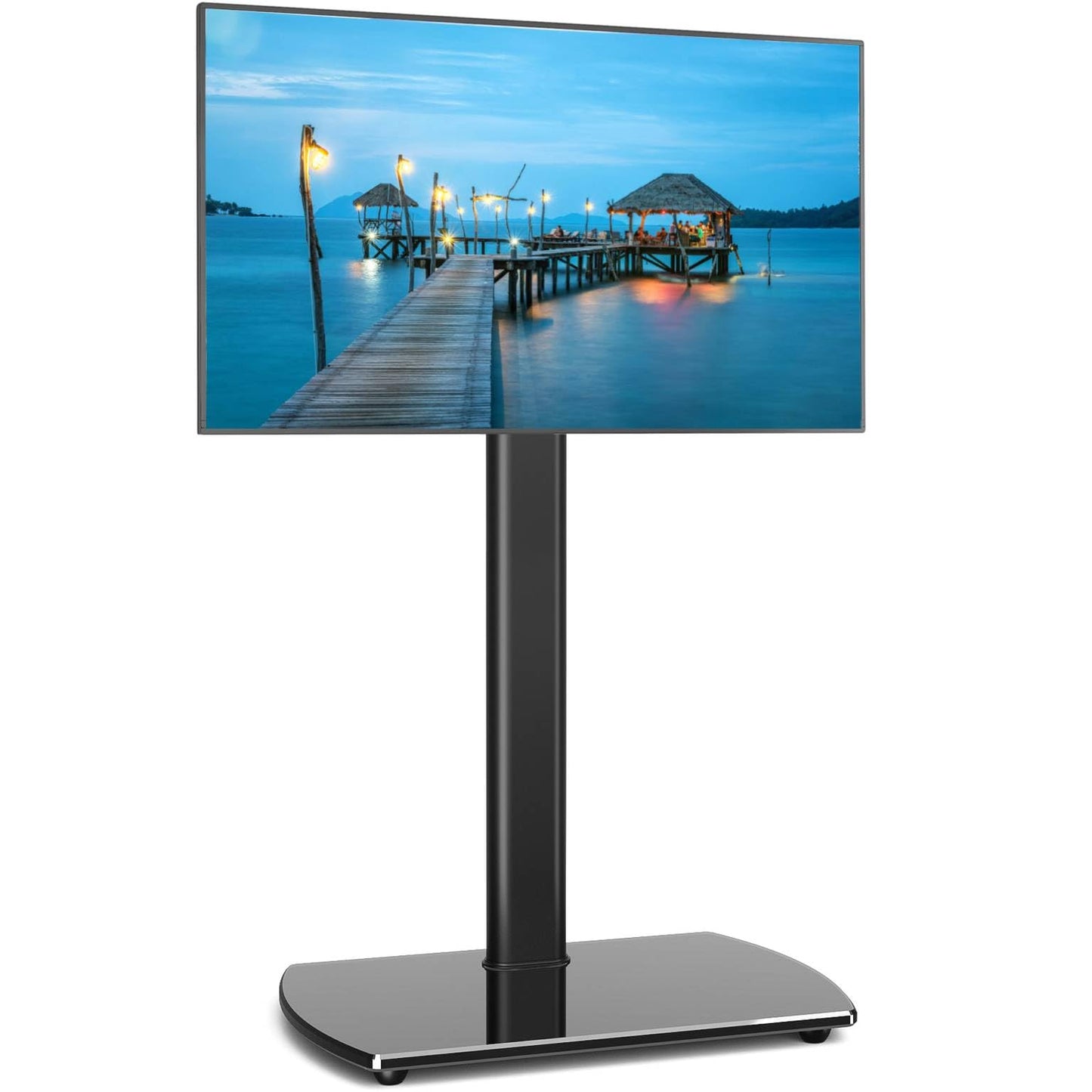 Rfiver Swivel TV Floor Stand with Mount, Universal for 32-65 Inch LCD LED Flat Screen, Height Adjustable TV Mount Stand with Shelf, Space Saving Corner TV Stand for Home Office