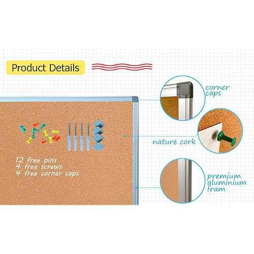 Bulletin Board Corkboard Cork Board Wall Notice Board 36 x 24 Inches Inches Photo Board Picture Board Pin Board Aluminium Frame Tabla de corcho