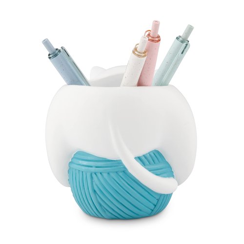 Chapman and Grand Relaxing Kitty Cat Pen Holder (White/Turquoise), Patent Pending