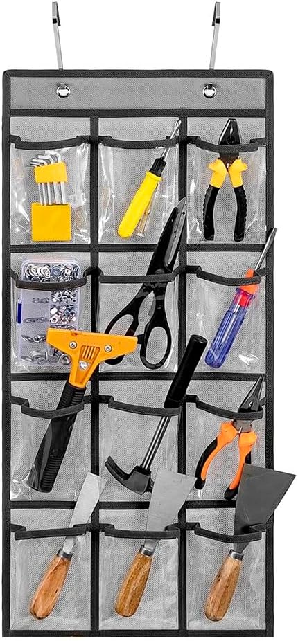 Classroom Pocket Chart - Over The Door Organizer for Phones & Accessories | 12 Clear Pockets in Grey