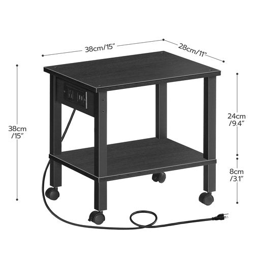 HOOBRO 2-Tier Printer Stand with Charging Station, Under Desk Printer Table, Printer Cart with Storage Shelves, Shelf for Small Spaces, for Home Office, Black BK38UPS01