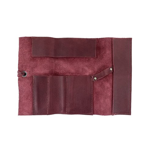 Hide & Drink, Rustic Pencil Roll Pouch, Multi-Purpose Storage Wrap for Scissors, Earphones, Organizer for Craft, Full Grain Leather, Handmade, Sangria