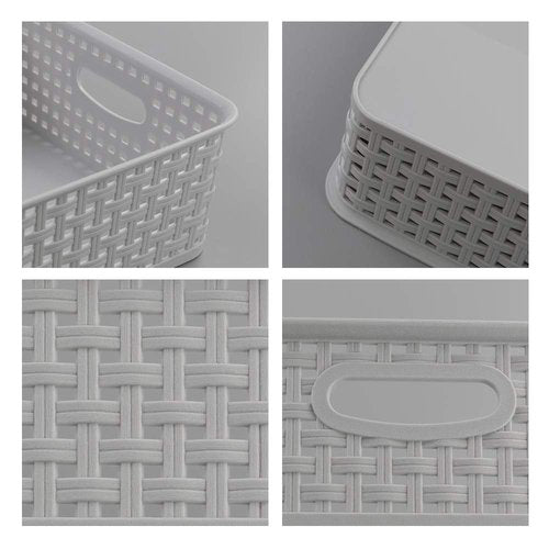 Kiddream 4 Packs Office Paper Trays, Plastic Shallow Storage Basket Trays, Grey