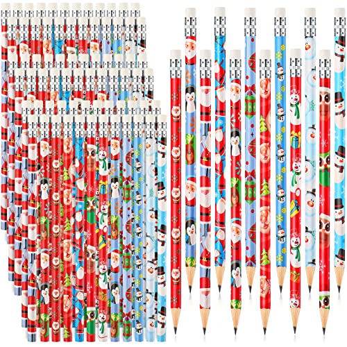Hicarer Christmas Pencils for Kids Mini Wooden Xmas Pencils and Erasers Various Patterns Colorful Santa Claus Snowman Stationery for Children Christmas Party Supplies(336 Pcs)