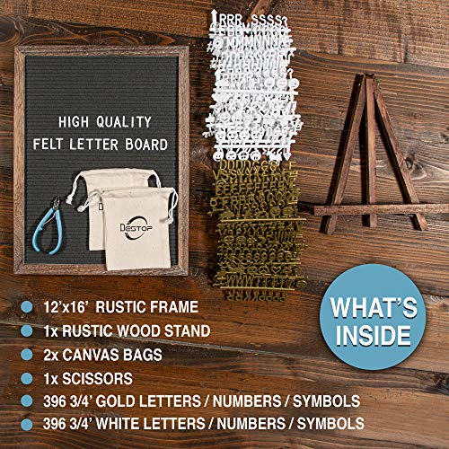12x16 Grey Felt Letter Board with Rustic Frame, Includes 792 Letters & Accessories