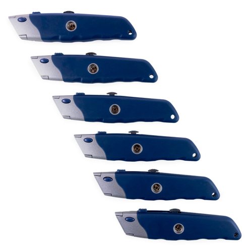 IDL Packaging IDL-210 HD Retractable Box Cutter (Pack of 6) - Heavy-Duty Knife with Push Tab and Lock Function - Handy Box Opener with Razor Blades for Cardboard, Cartons