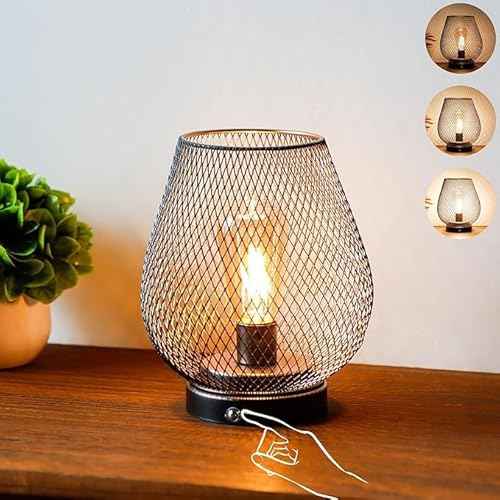 JHY DESIGN Dimmable Touch Bedside Table Lamp Set of 2 Rechargeable Battery Powered Lamp with LED Bulb Cordless Accent Lamp for Weddings Parties Patio Events Indoors Outdoors(Metal Base, Bronze Egg)