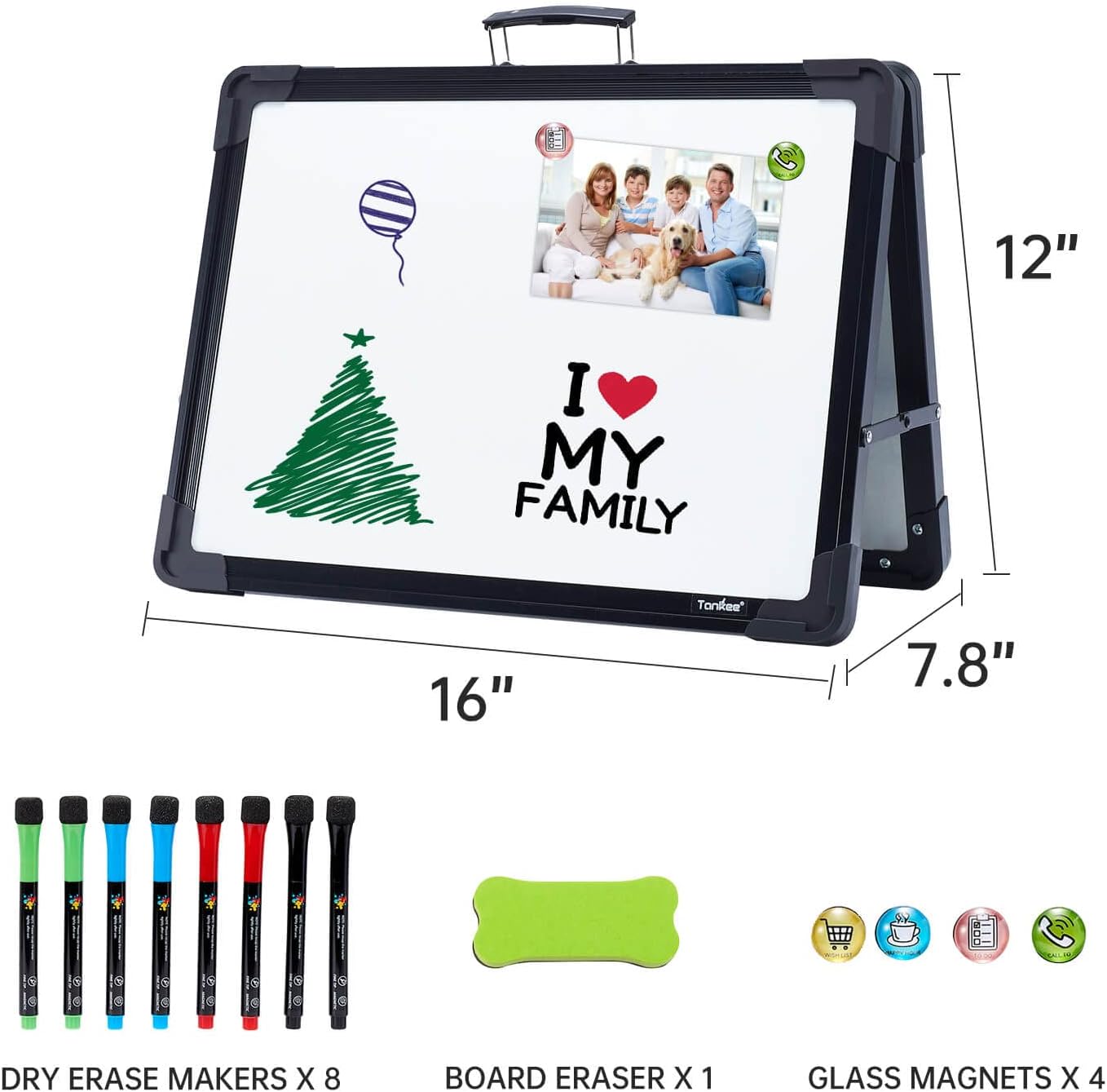 TANKEE Magnetic Mini Dry Erase Whiteboard - Portable Double-Sided Desktop Easel for Drawing & Memo