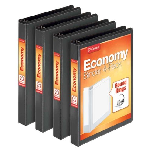 Cardinal Binders 4-Pack, 2" Round Ring 475-Sheet and 1" Economy 225-Sheet Black Binders