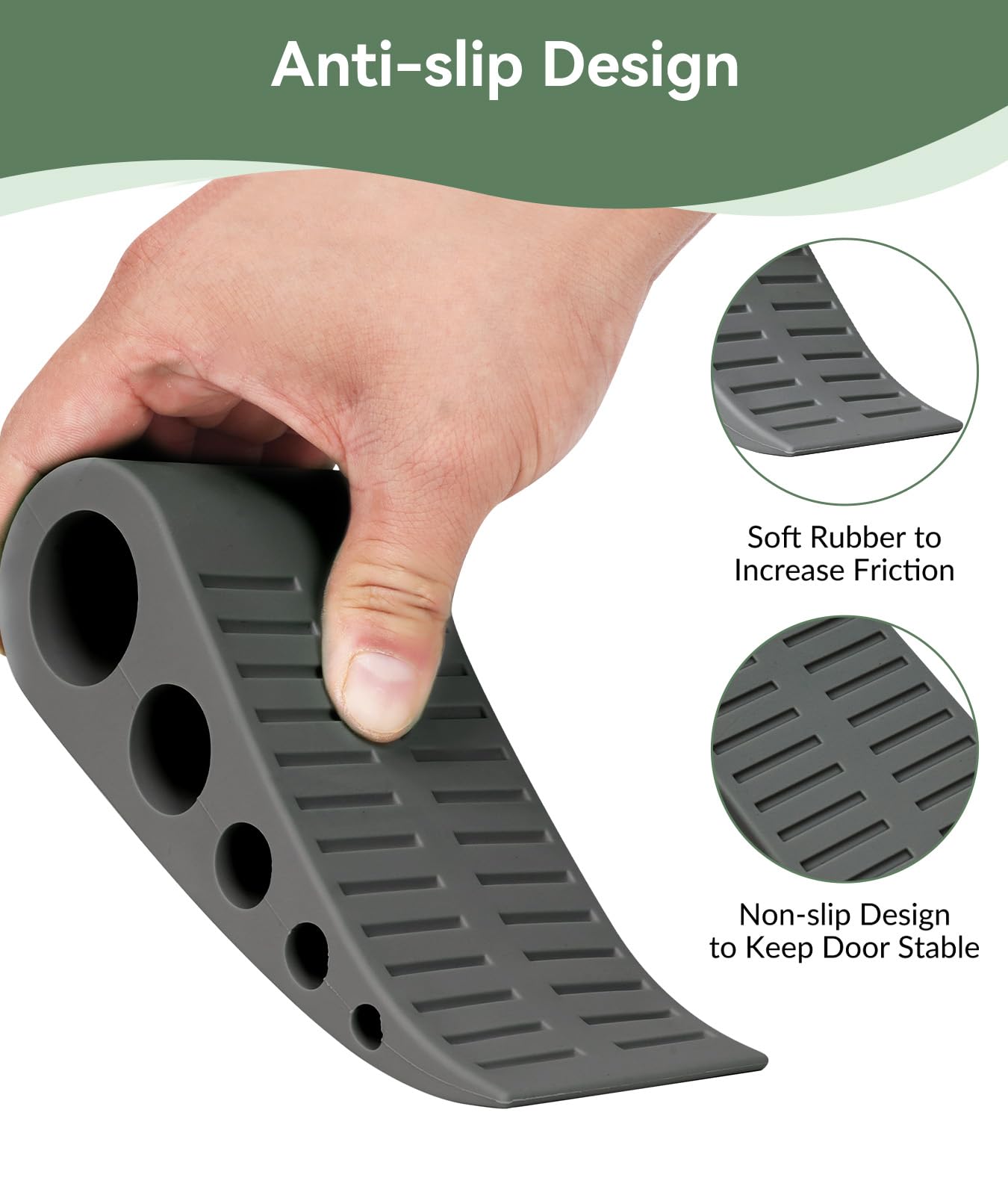 Optish 1.9 Inches Heavy Duty Door Stopper, 2 Pack Rubber Door Stop, Door Stoppers for Bottom of Door, Large Door Stopper Wedge for Home Office School (Dark Grey)