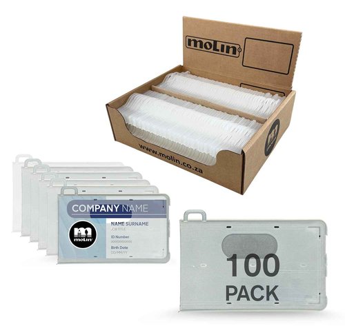 100 Pack - Molin Closed Face ID Badge Holder | Closed Face ID Card Holder for Lanyard, Name Badge, Keycard, Access Card | Durable Clear ID Sleeve for Work, Office, Events & Identification Supplies