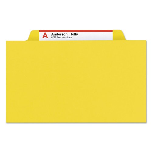 Smead Pressboard Classification File Folder with SafeSHIELD Fasteners, 2 Pocket Dividers, 2" Expansion, Legal Size, Yellow, 10 per Box (19084)
