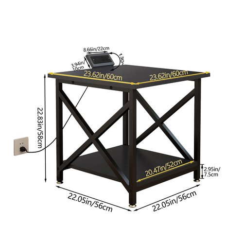 METYERRY Large Printer Stand with Power Outlet, with Storage Shelf, 2 Tier Rolling Printer Cart with Industrial Wheels, 23.6 x 23.6 Inches Printer Table for Home Office,Black