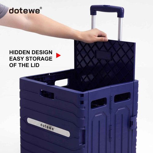 Folding Utility Cart Portable Rolling Crate Handcart Foldable Shopping Trolley Collapsible, with Lid, on Wheels, for Grocery, Garden, Office, Storage, Teacher, Tool (Purple)