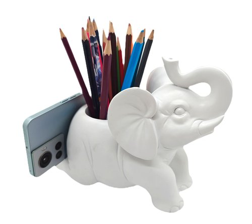 MONMOB DIY Elephant Pencil Holder with Phone Stand Tablet PC Holder for Desk Elephant Glasses Holder Elephant Pen Cup Home Office Decor Desk Decor White Elephant Gifts
