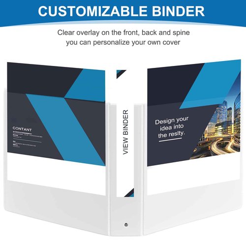 2 Inch 3-Ring Binder, 2" Round Ring Binder with 2 Inside Pockets, 6 Pack White Binders, Clear View Cover, Holds Up to 450 Sheets 8.5" x 11" Paper，Durable Binders for Office/Home/Back to School