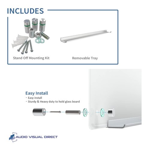Audio-Visual Direct Clear Glass Dry-Erase Board Set - 3' x 2' - Includes Hardware & Marker Tray (Non-Magnetic)