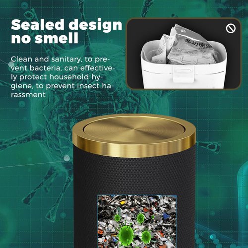 LEASYLIFE 9L/2.3GAL Small Trash Can with Swing Lid,Fancy Gold Waste Paper Baskets for Bathrooms,Black and Gold Trash Can for Bathroom,Bedroom, Powder Room,Office,Laundry Room (9L-Black)