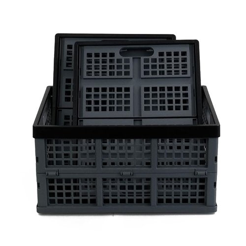 Hommp 3-Pack 34 L Plastic Collapsible Storage Crates, Large Stackable Folding Storage Crates