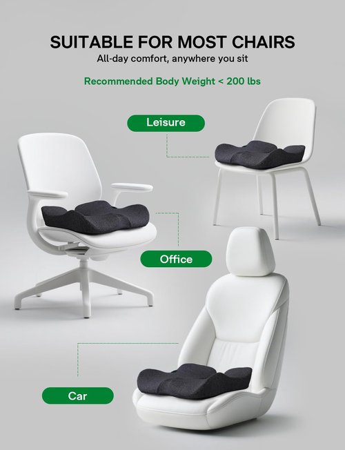 Medisana Seat Cushion, SC 100B Seat Cushions for Office Chairs, Car Seat, Wheelchair - Sciatica & Tailbone & Coccyx Pain Relief Pillow for Driver Sedentary People（Size:17 * 14.6 * 3.54 in-Black