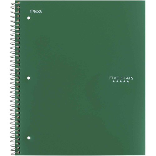 Five Star Spiral Notebook + Study App, 5 Subject, College Ruled Paper, 8-1/2" x 11", 200 Sheets, Fights Ink Bleed, Water Resistant Cover, Forest Green (72079) (Pack of 6)