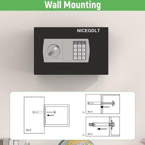 NICEGDLT 0.43 Cu Personal Safety Box, Small Fireproof Safes for Home with Fireproof Bag for Money Jewelry, Digital Security Safe box with lock for Home Office