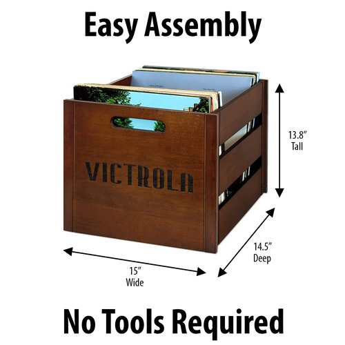 Victrola Wooden Record Crate – Tabletop Vinyl Album Holder, No-Tool Assembly, Holds Over 50 Records, Real Wood Construction, Elegant Design (Espresso)