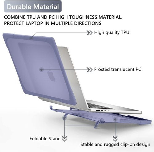 Batianda Heavy Duty MacBook Pro Case - Ergonomic Foldable Kickstand | 14 Inch Matte Translucent Lavender Grey