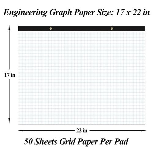 Yaridar Large Engineering Graph Paper - 22" x 17" Grid Paper Notepad, 4"x4" Blue Grid 100 Sheets/200 Pages Paper for Engineer Architect Designer Mathematician Draftsman