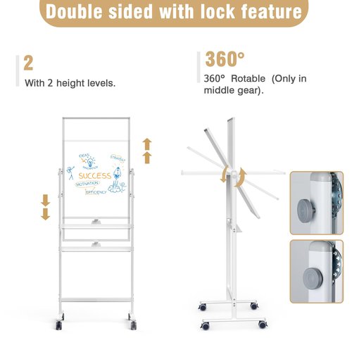 Rolling Whiteboard/w Height Adjustable, Mifuro 24 X 36 Large Portable Dry Erase Board with Stand and Wheels for Office,Classroom &School, White