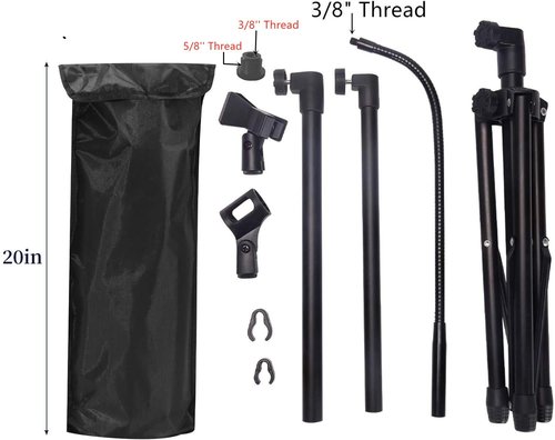Microphone Stand Boom Mic Stand-Kangziliang Mike Stand Gooseneck Microphone Stand Tripod Adjustable Height 3'- 6' with Mic Clips and 3/8" - 5/8" Adapter for Singing,Most Mics