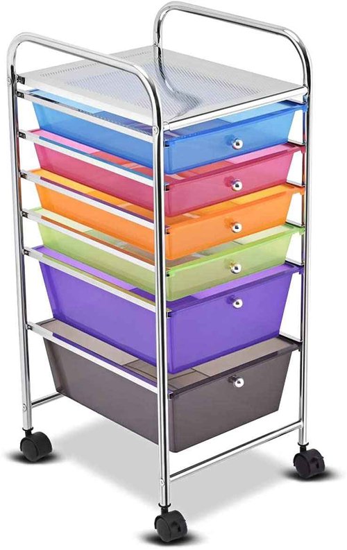 FANTASK 6-Drawer Rolling Storage Cart, Multipurpose Mobile Utility Storage Organizer for Home Office School (Rainbow)