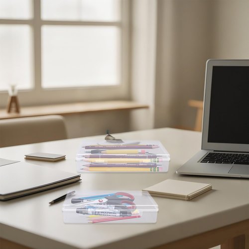 ZSDRTYU Pencil Box, 6 Pack Craft Boxes Small Storage Containers Plastic Boxes With Lid, Clear File Small Plastic Containers For Board Game, Craft, Document, Magazine, 7.6 X 4.1 X 1.57 In