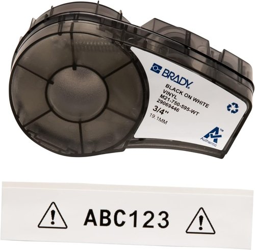 Brady Authentic All-Weather Vinyl Label - Black on White for Indoor/Outdoor Use | 0.75" W x 21' L
