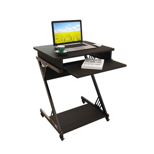 ALISENED Computer Desk for Small Spaces,23.6" Z-Shaped Compact Study Table with Smooth Keyboard Tray,with Wheels and Bottom Shelves for Home Office，Computer Cart Mobile Laptop Cart