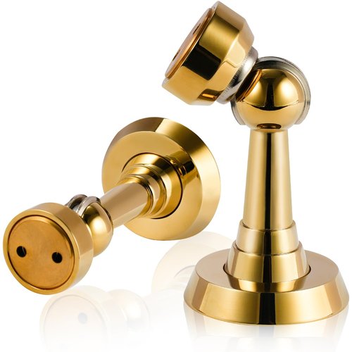 SAILANKA Magnetic Door Stop Brass Heavy Duty Door Stopper Keep Door Open Door Catch Holder with Screws for Wall & Floor Mount, 4P, Bright Gold