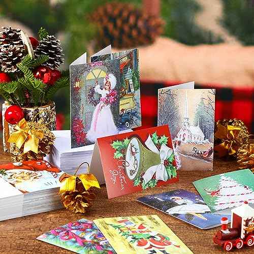 Jetec 200 Pack Christmas Cards with Envelopes Christmas Holiday Greeting Card Set with 200 Christmas Cards and 200 Envelopes, 20 Designs, 4 x 6 Inch