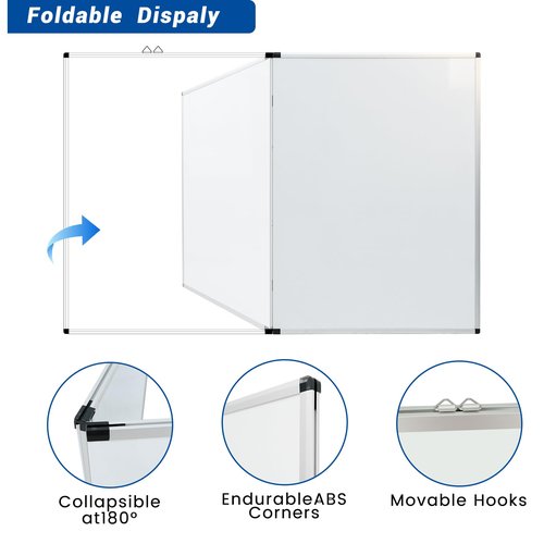 Folded Magnetic Whiteboard 60 x 40 Foldable Magnetic Dry Erase Board, Wall-Mounted Aluminum Frame Memo Whiteboard for Office Home and School